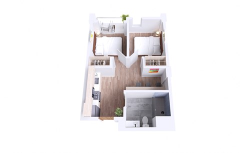Floor plan for 2 beds, 1 bath, 533 sqft